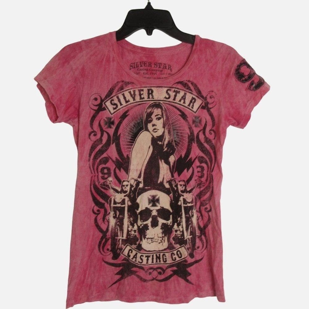 Silver Star Graphics tee Women's SMALL Short Sleeve studded biker Casting Co.